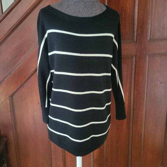 Talbots Womens Black & White Striped 3/4 Sleeve Knit Sweater Top Medium - Picture 1 of 5